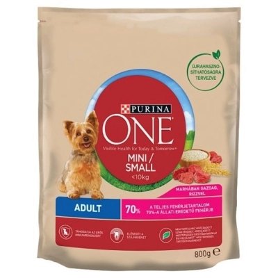 PURINA ONE Mini Adult marhában gazdag száraz kutyaeledel (800g)