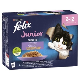 FELIX FANTASTIC Junior Vegyes válogatás aszpikban nedves macskaeledel (12x85g)